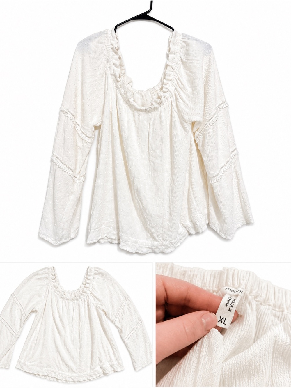 Maurices Cream Boho Ruffled Scoop Neck Tunic